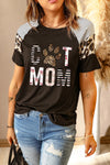 Letter Heart Print Leopard Striped Color Block Short Sleeve T-shirt
