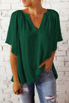 Split Neck Pleated Loose Blouse