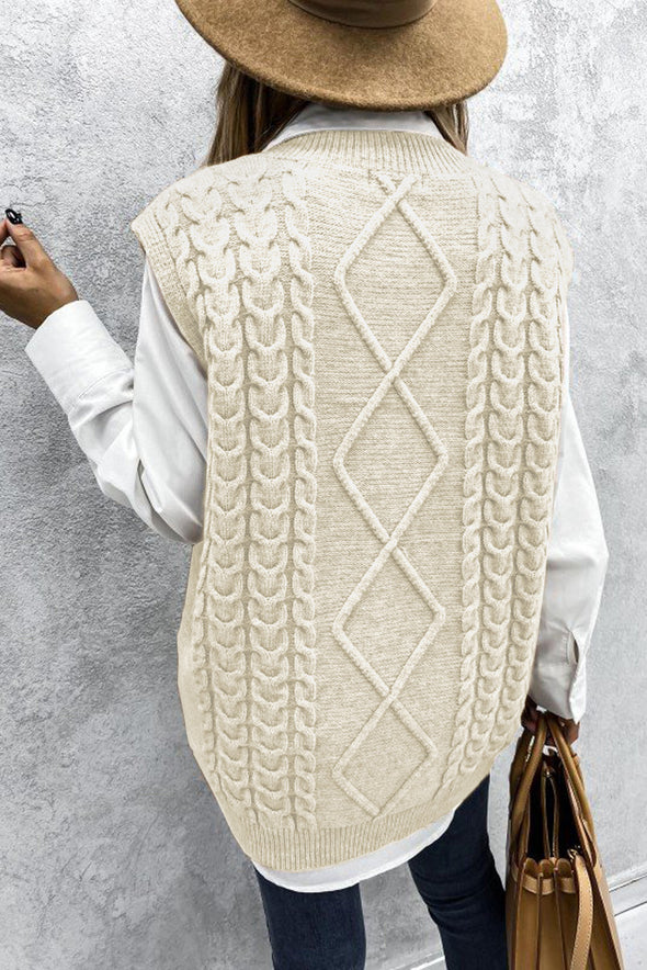 Wine Sleeveless Cable Knitted Sweater Tank