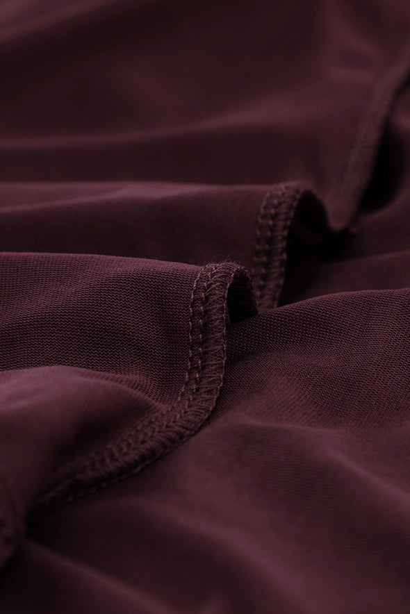 Wine Red V Neck Lantern Sleeve Swiss Dot Plus Size Blouse