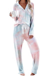 Multicolor Tie-dye Long Sleeve Shirt with Pants Pajamas Set