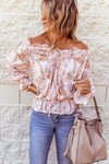 Off The Shoulder Puff Sleeve Ruffled Floral Print Blouse