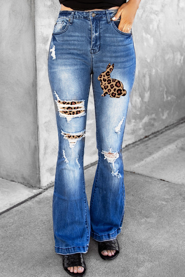 High Waist Distressed Flare Jeans
