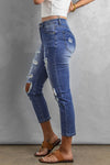 Fading Distressed Holes Crop Jeans