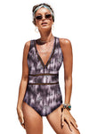 Floral Print Lattice Plunge One Piece Swimsuit
