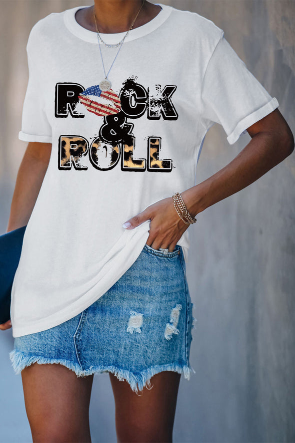 Letter Heart-shaped Rugby Graphic Print Short Sleeve T-shirt