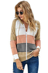 Zipped Front Colorblock Hollow-out Knit Hoodie