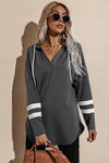 Striped Side Split V Neck Hoodie
