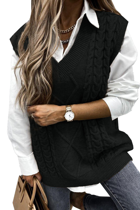 Wine Sleeveless Cable Knitted Sweater Tank