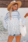 Floral Print Drawstring Loose Puff Sleeve Shirt