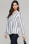V Neck Striped Button Down Blouse