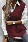 Wine Sleeveless Cable Knitted Sweater Tank