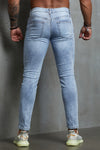 Men's Skull Print Patchwork Distressed Skinny High Waist Jeans