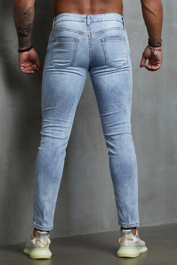 Men's Skull Print Patchwork Distressed Skinny High Waist Jeans