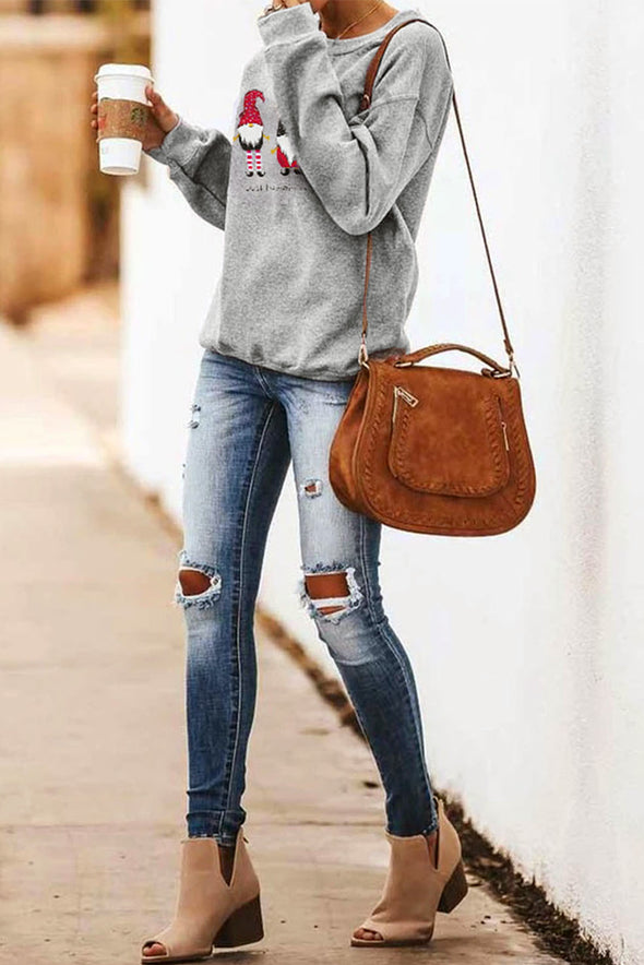 Merry Christmas Letters Print Pullover Sweatshirt