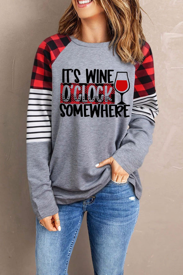 Buffalo Plaid & Stripe Splicing Long Sleeve Top