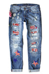 Tropical Tree Print Patchwork Distressed Jeans