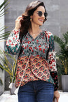 Multicolor Floral Print Peasant Blouse