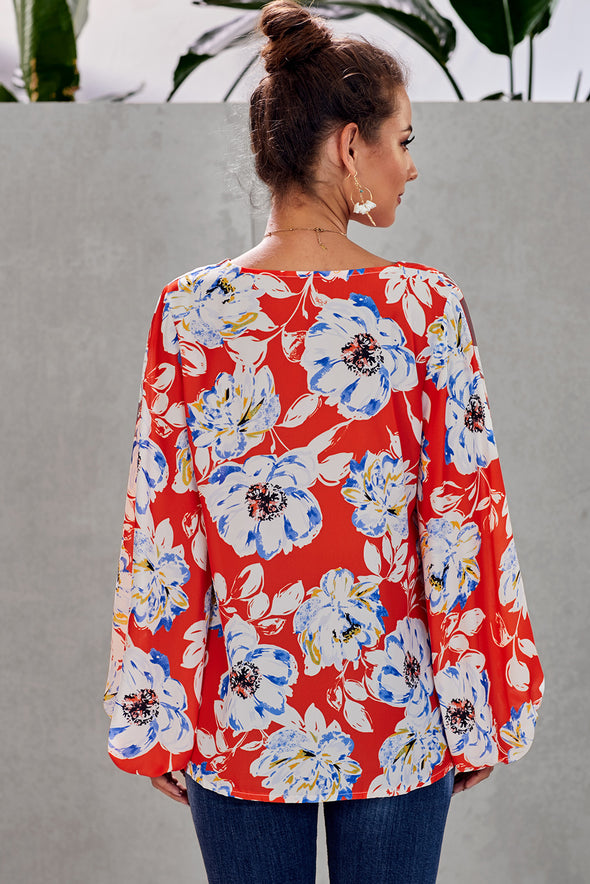 Multicolor Boho Print Balloon Sleeve Blouse