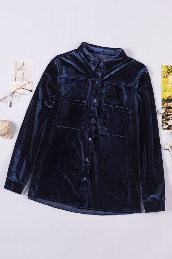 Retro Velvet Pocket Long Sleeve Shirt