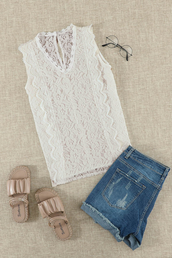Wine Red Lace V Neck Tank Top