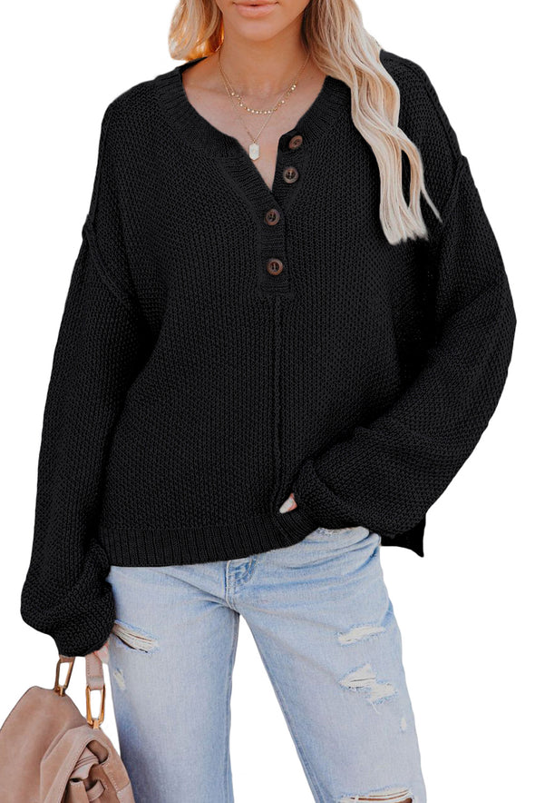 Buttoned Side Split Knit Sweater
