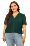 V Neck Lace Crochet Swiss Dot Short Sleeve Blouse