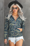 Army Green Camo Print Zip Up Hooded Jacket