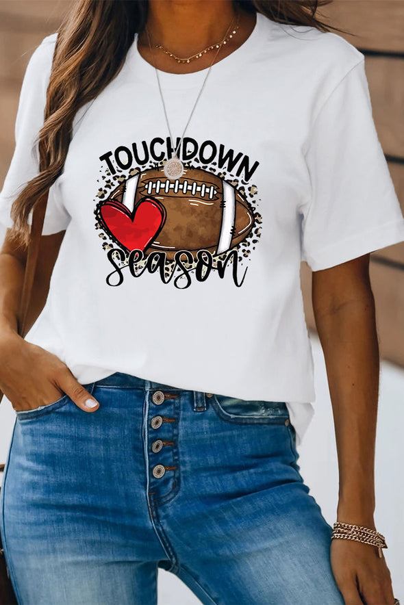 Letter Heart-shaped Rugby Graphic Print Short Sleeve T-shirt