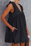 V Neck Ruffled Sleeves Perforating Babydoll Dress