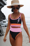Spaghetti Straps Colorblock Ribbed High Waisted Swimsuit