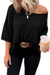 Brown Textured Knit Drop Shoulder Tee