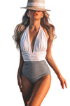 Plunge V Neck Colorblock Leopard Bottoms One-piece Swimsuit