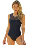 Strappy Hollow-out Back Mesh One-piece Swimwear