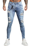 Men's Skull Print Patchwork Distressed Skinny High Waist Jeans