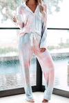 Multicolor Tie-dye Long Sleeve Shirt with Pants Pajamas Set