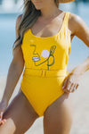 Ribbed One-piece Swimsuit with Belt