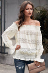 Off Shoulder Ruffle Long Sleeve Smocked Waist Lace Crochet Blouse