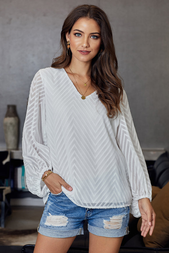 Balloon Sleeve Textured Blouse