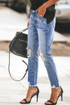 Plaid Patchwork Hollow Out Frayed Hem Ripped Jeans