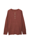 Henley Pullover Drop Shoulder Sweater with Slits