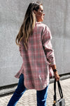 Plaid Pattern Buttoned Shirt Coat with Slits
