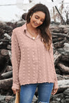 Long Sleeve Button Fuzzy Polka Dot Shirt