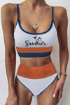 Spaghetti Straps Colorblock Ribbed High Waisted Swimsuit