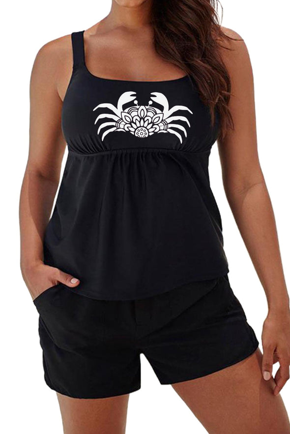 Letters Sports Tank and Shorts Plus Size Tankini Set