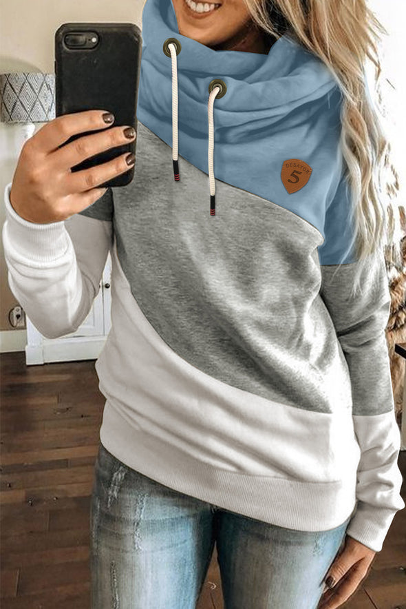 Multicolor Colorblock Cowl Neck Pullover Hoodie