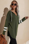 Striped Side Split V Neck Hoodie