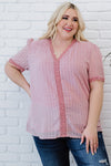 V Neck Lace Crochet Swiss Dot Short Sleeve Blouse