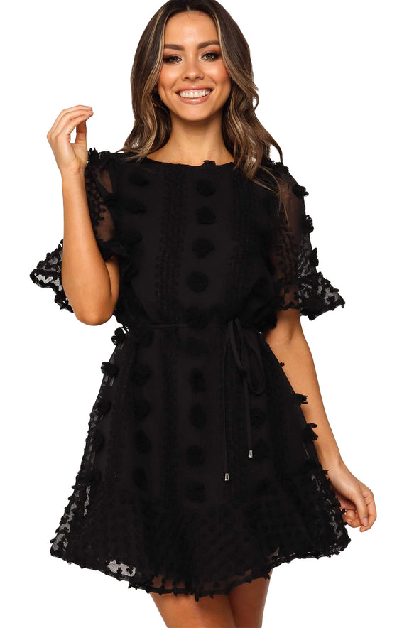 Crew Neck Swiss Dot Mini Dress