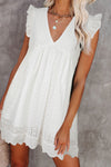 V Neck Ruffled Sleeves Perforating Babydoll Dress